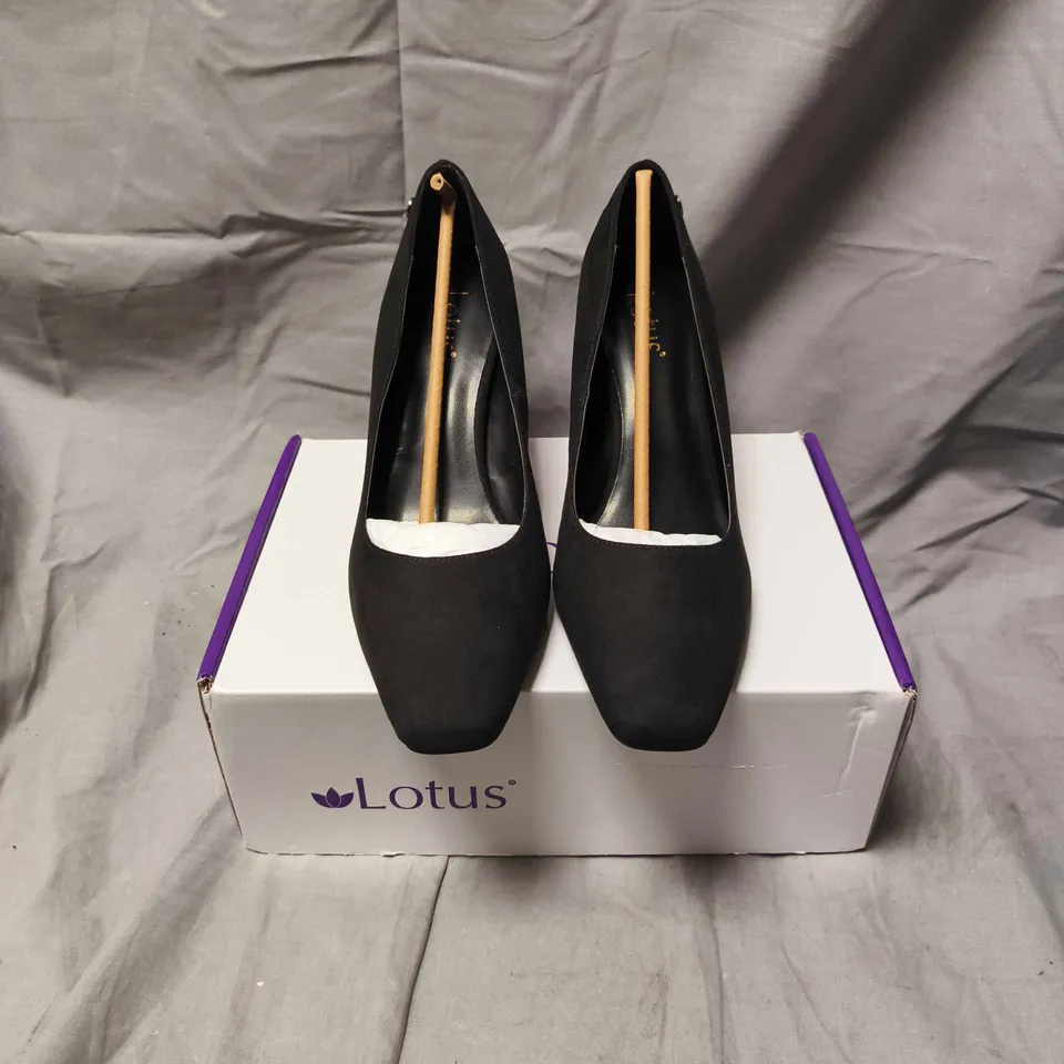 LOTUS WOMEN'S BLACK SUEDE HIGH HEEL, UK 8 – BOXED PAIR