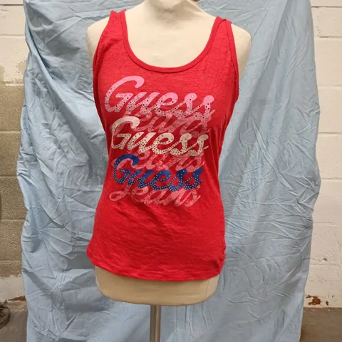 GUESS JEANS RED SLEEVELESS TANK TOP, WOMEN'S, UK M (US M)