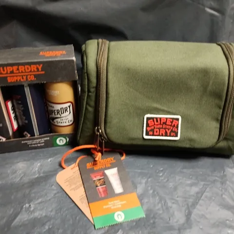 SUPERDRY WASH BAG WITH BODY WASH, SHAMPOO & CONDITIONER AND A BODY SPRAY TRIO 