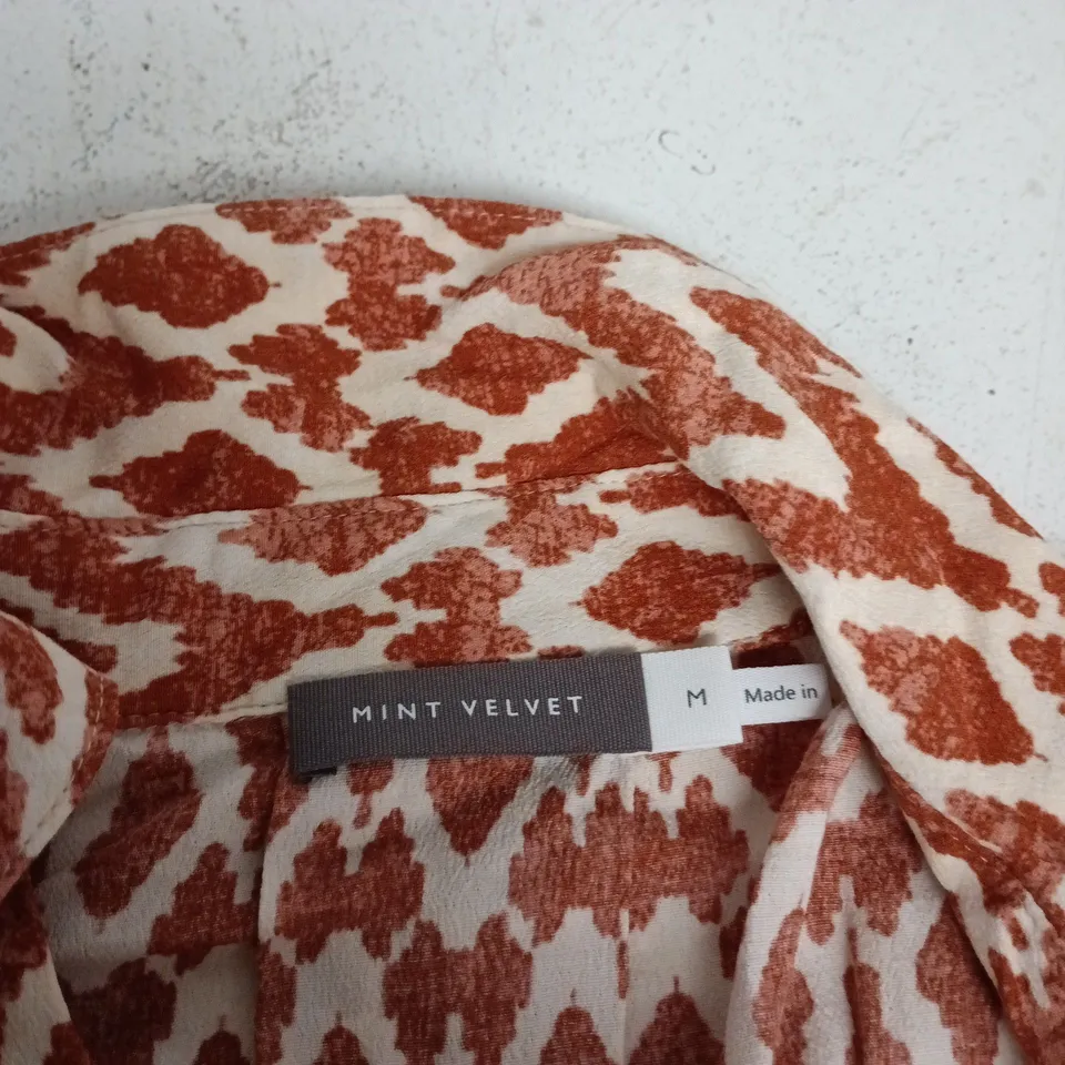 MINT VELVET WOMEN'S BLOUSE – RED & WHITE IKAT PRINT, SIZE M