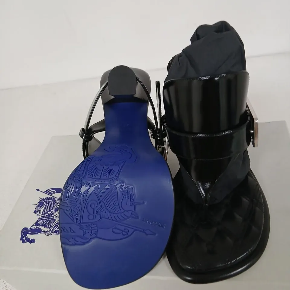 BURBERRY BLACK QUILTED LEATHER HEELED SANDALS, UK4 (EU37)