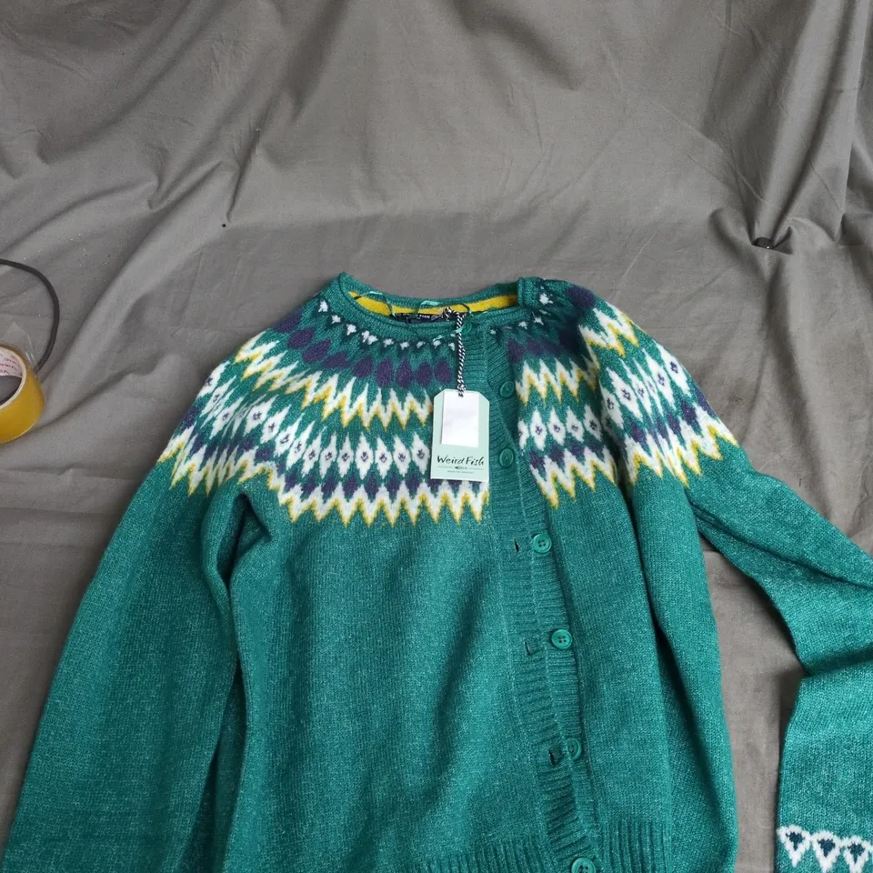 WEIRD FISH HATTY FAIR ISLE CARDIGAN – UK 16 – GREEN IVY