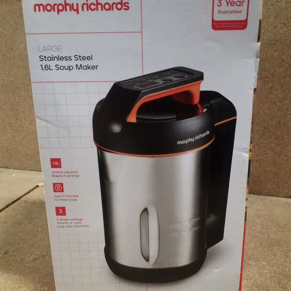BOXED MORPHY RICHARDS LARGE STAINLESS STEEL 1.6L SOUP MAKER