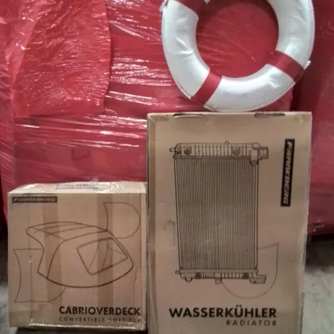 PALLET OF ASSORTED HOUSEHOLD GOODS AND PRODUCTS TO INCLUDE;RADIATOR,CONVERTIBLE SOFT TOP,RUBBER RING