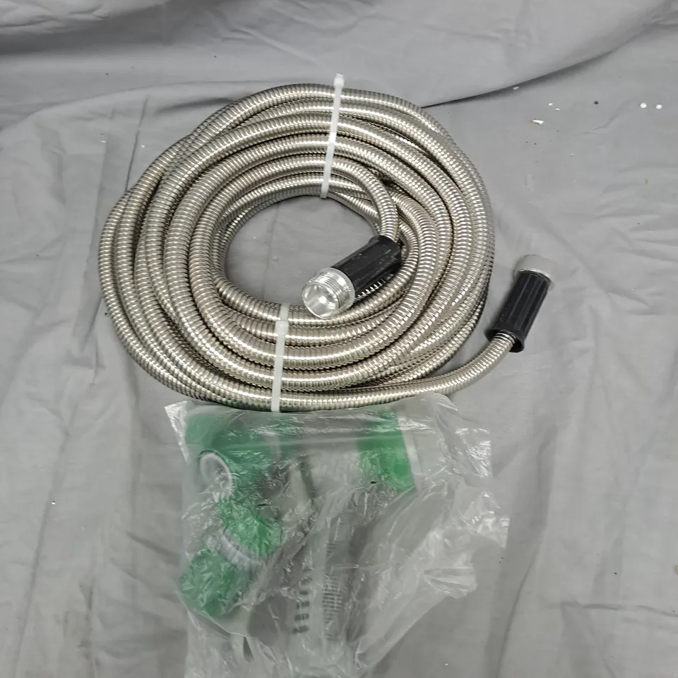 STAINLESS STEEL 50FT GARDEN HOSE WITH SPRAY GUN