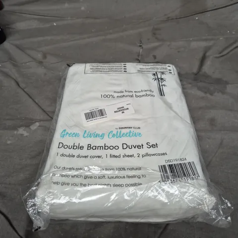 GREEN LIVING COLLECTIVE DOUBLE BAMBOO DUVET SET - 100% BAMBOO (1 DOUBLE DUVET COVER, 1 FITTED SHEET, 2 PILLOWCASES)-SIZE UNSPECIFIED 