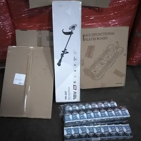 PALLET OF HOUSEHOLD ITEMS TO INCLUDE PICTURE FRAME, FLOATING FRAME ART CANVAS, LED 6W BULBS, CORDLESS TRIMMER, MULTIFUNCTIONAL PILATES BOARD AND OTHER ASSORTED ITEMS...