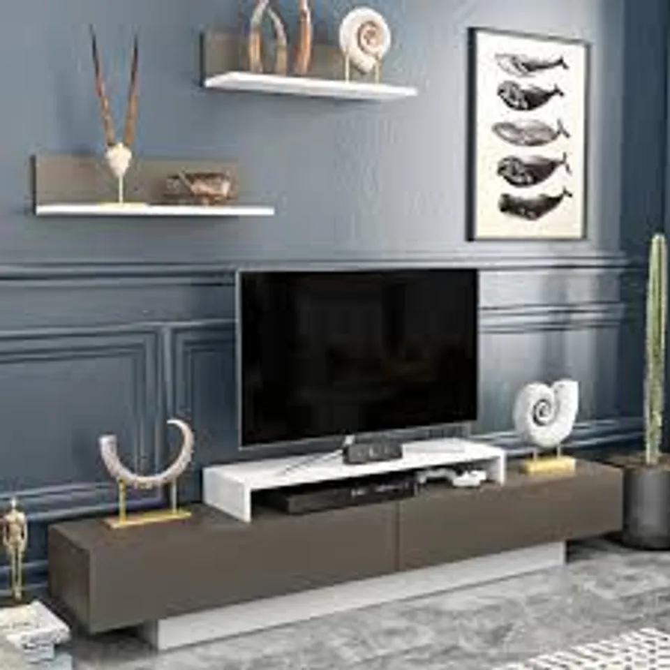 BOXED DECOROTIKA LUSI 2 DOOR SINGLE SHELF WHITE AND COFFEE GALAXY TV UNIT (1 BOX)