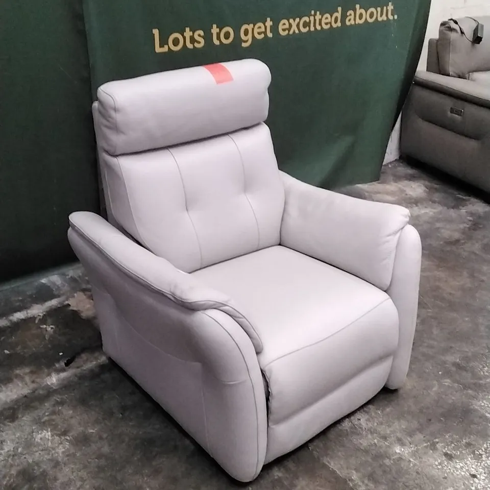 QUALITY ITALIAN DESIGNER PLUTONE POWER RECLINER ARMCHAIR IN WHITE GREY LEATHER