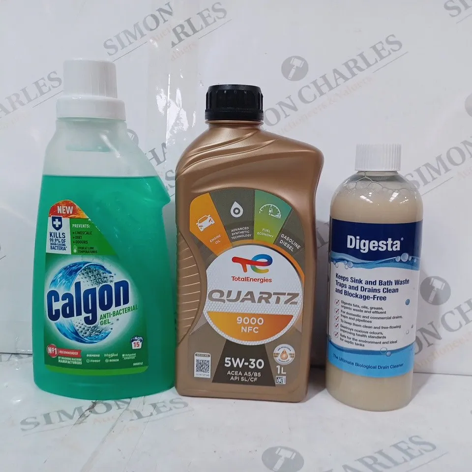 APPROXIMATELY 10 ASSORTED HOUSEHOLD ITEMS TO INLUDE DIGESTA, TOTAL ENERGIES QUARTZ 9000 NFC, CALGON ANTI-BACTERIAL GEL, ETC - COLLECTION ONLY