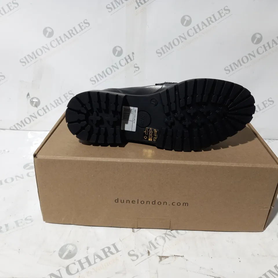 BOXED PAIR OF OUTLET DUNE GALLAGHER CHUNKY SNAFFLE TRIM LOAFERS IN BLACK UK SIZE 4