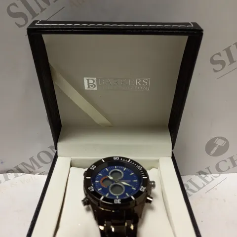 BOXED BARKERS OF KENSINGTON PREMIER SPORT BLUE DIAL WATCH