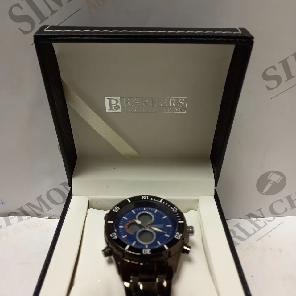 BOXED BARKERS OF KENSINGTON PREMIER SPORT BLUE DIAL WATCH 