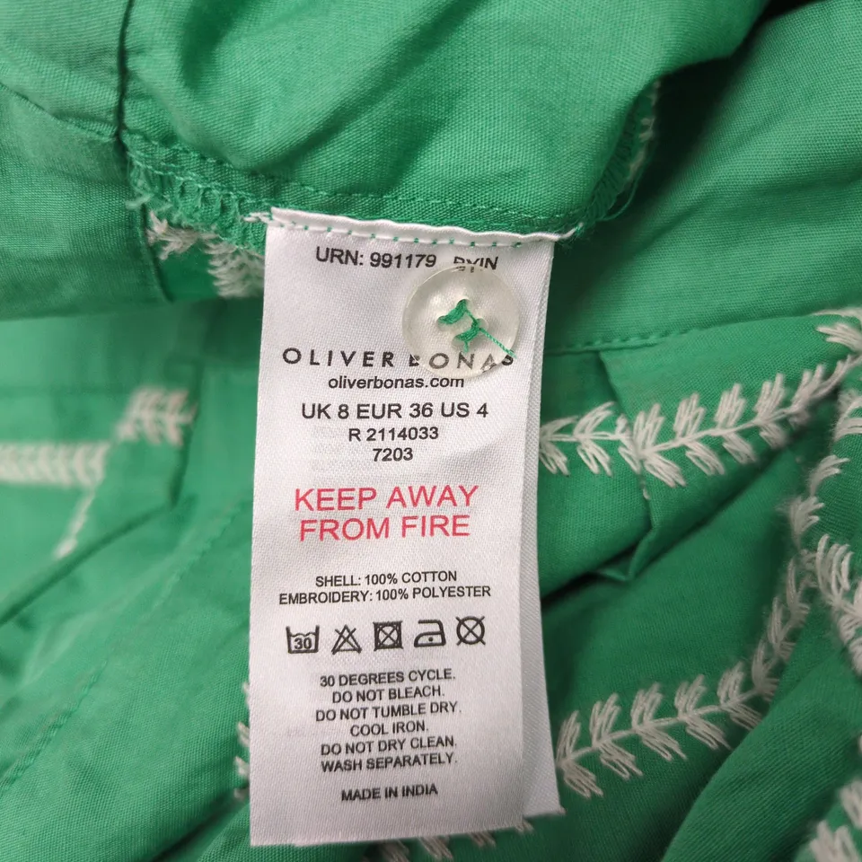 OLIVER BONAS GREEN EMBROIDERED TROUSERS – UK 8 (EU 36 US 4)