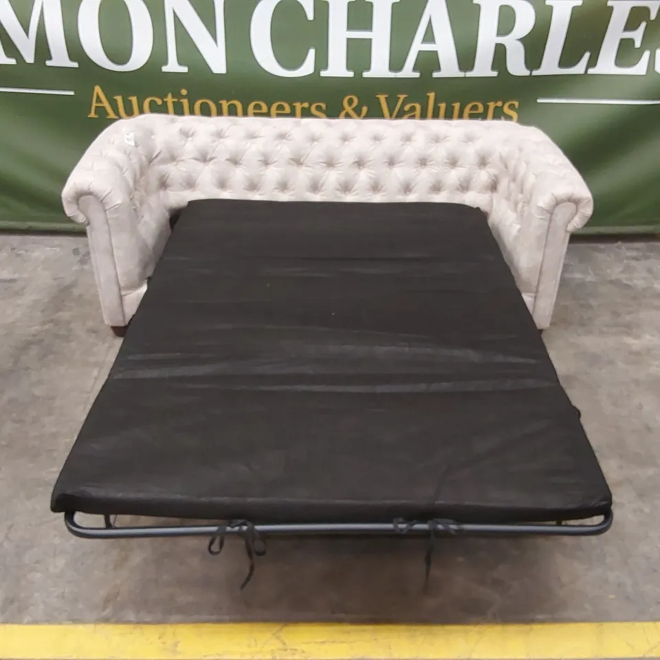 CHESTER LEATHER LOOK 3 SEATER SOFA BED - PEBBLE