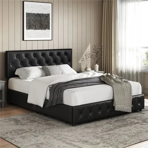 BOXED UPHOLSTERED KING BED FRAME WITH DRAWER STORAGE (2 BOXES)