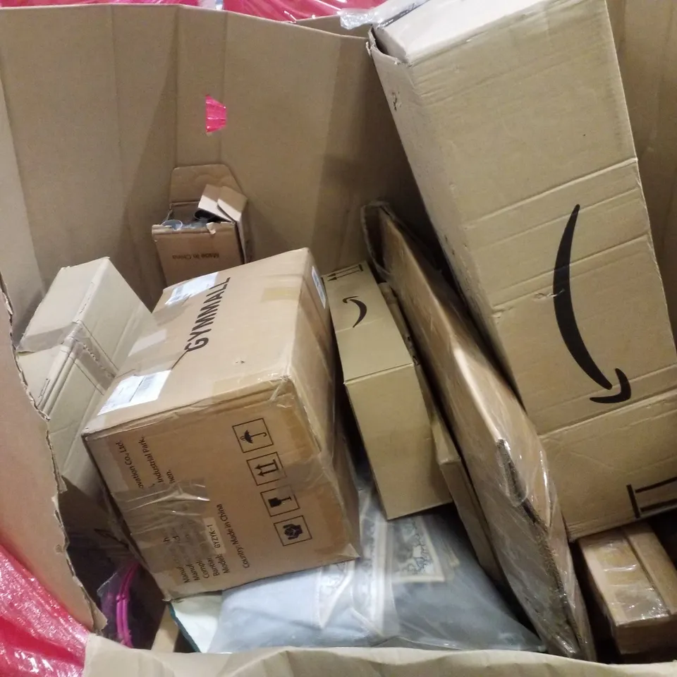 PALLET CONTAINING ASSORTED PRODUCTS INCLUDING PET WATER & FOOD DISPENSER, WEED BARRIER FABRIC, RETRACTABLE SAFETY GATE, KIDS BALANCE BOARD & BASKETBALL HOOP