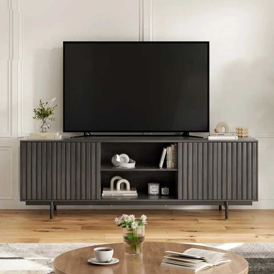 BOXED RECTANGULAR TV STAND FOR TVS UP TO 75" WITH OPEN SHELF - WALNUT