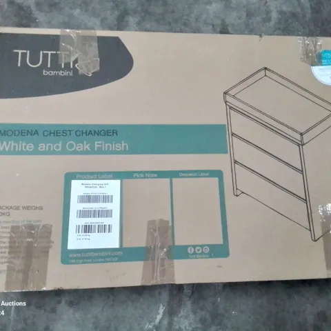 BOXED MODENA BABY CHEST CHANGING UNIT IN WHITE AND OAK FINISH (1 BOX)