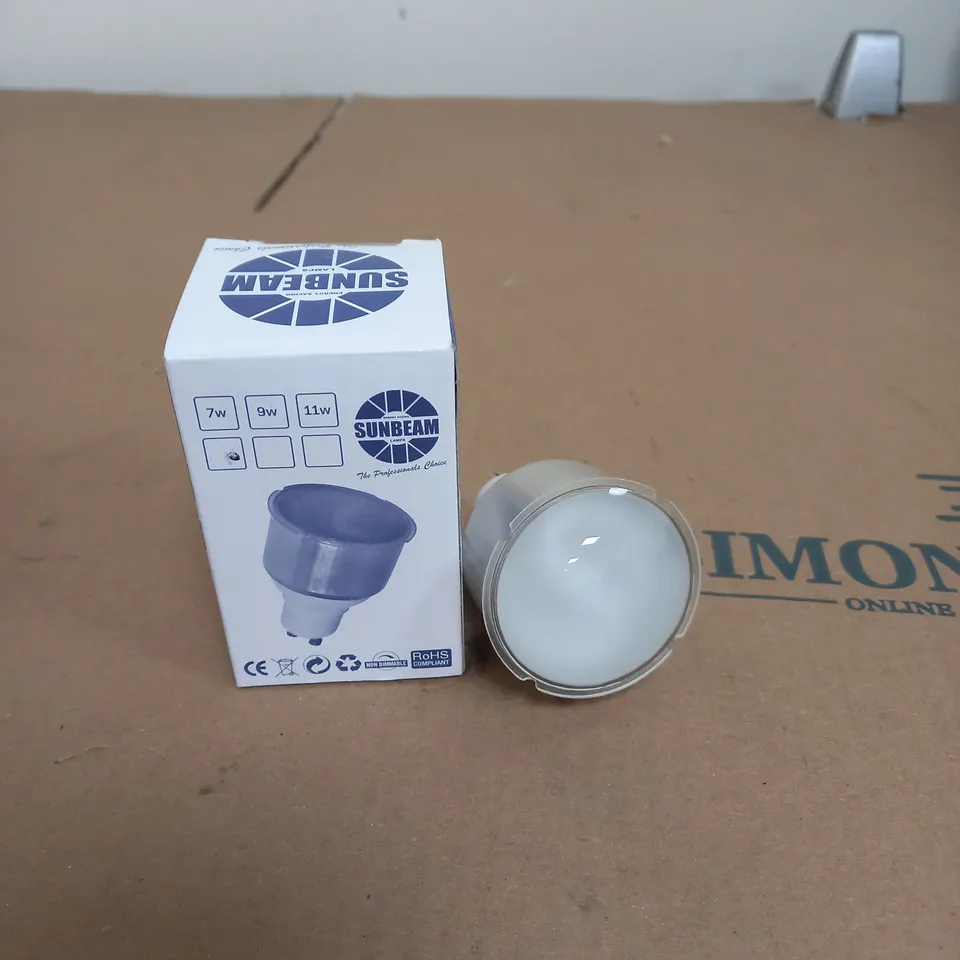 APPROXIMATELY 100 SUNBEAM 7W 3000K WARMWHITE LOW ENERGY COMPACT REFLECTOR GU10 LAMP