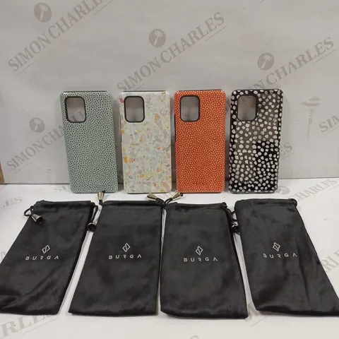 LOT TO CONTAIN 4 X BURGA PHONE CASES WITH BAG / PHONE SIZES UNSPECIFIED