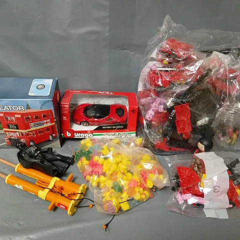 APPROXIMATELY 6 ASSORTED TOYS & GAMES TO INCLUDE LEGO, BURAGO FERRARI, DUCK TOYS, ETC