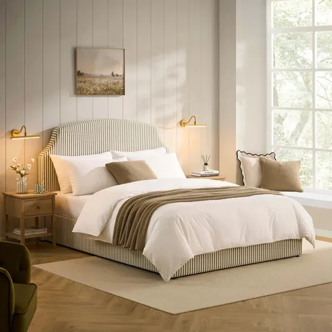 BOXED DUSK SURREY OTTOMAN STORAGE BED - SAGE STRIPE (2 BOXES)