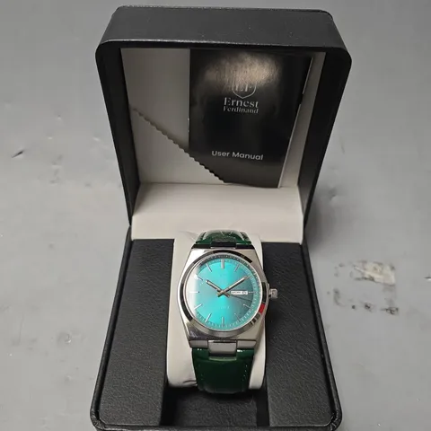 ERNEST FERDINAND WATCH β DAY DATE CALENDAR DIAL β LEATHER STRAP β 3ATM WATER RESISTANT - GIFT BOX