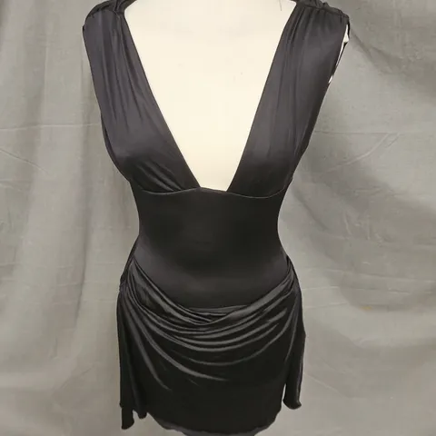 OH POLLY DRAPED OPEN-BACK A-LINE MINI DRESS IN BLACK SIZE 10