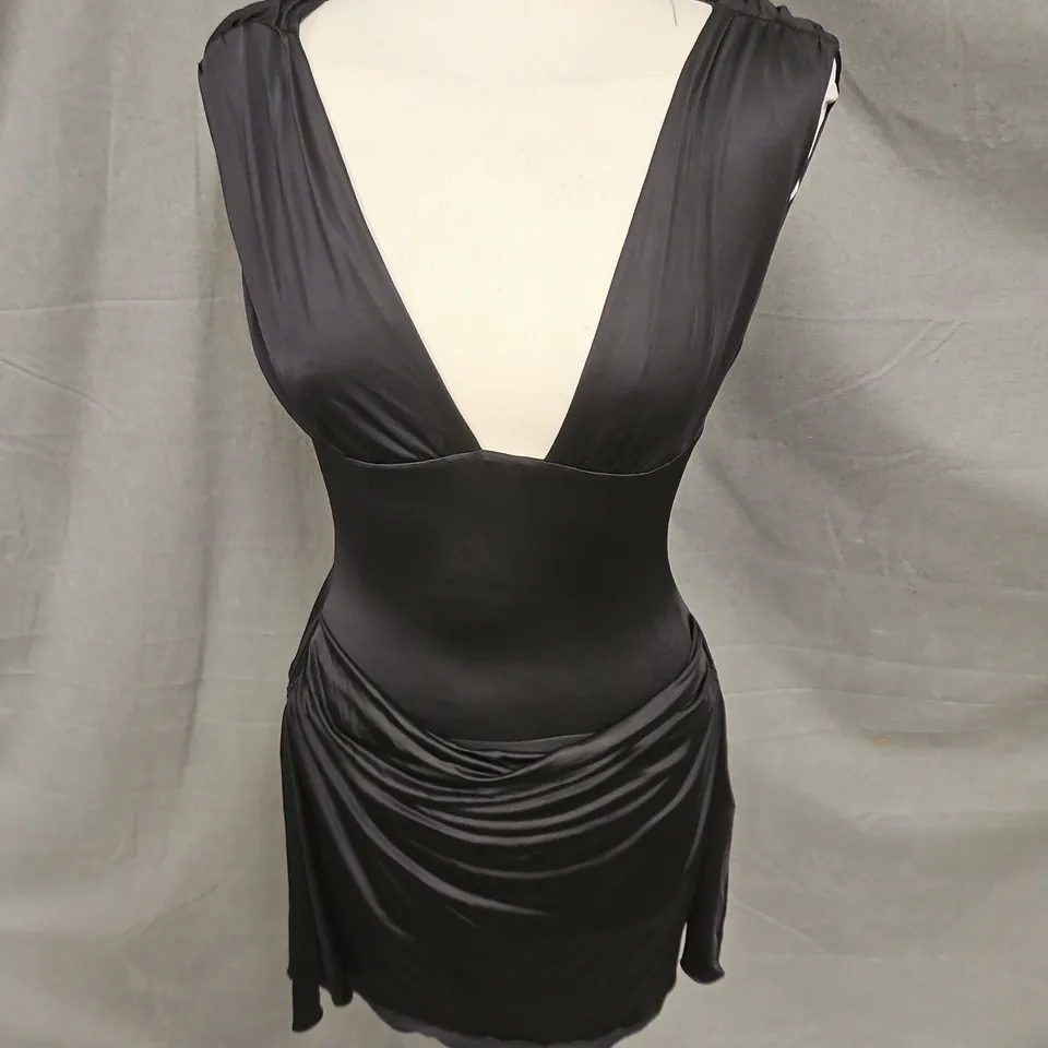 OH POLLY DRAPED OPEN-BACK A-LINE MINI DRESS IN BLACK SIZE 10