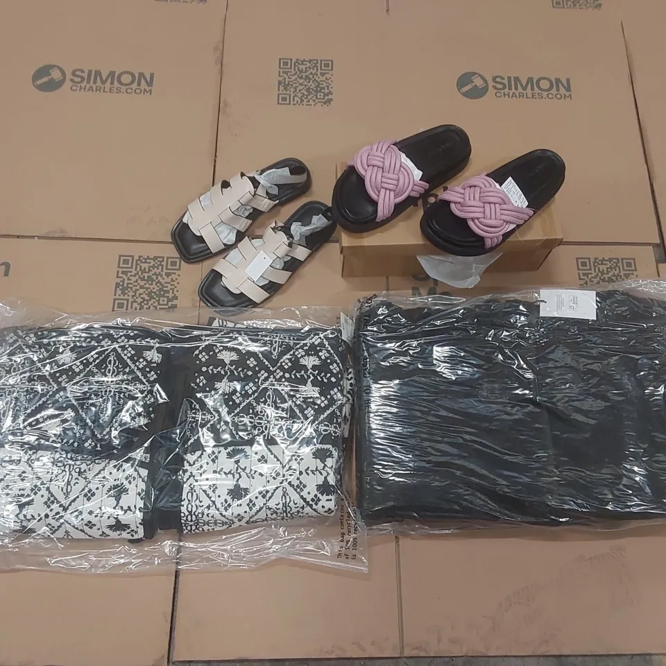 PALLET CONTAINING APPROXIMATELY 115x BRAND NEW ASSORTED DESIGNER CLOTHING ITEMS INCLUDING: SIMPLY BE SHOES AND JACKETS ECT
