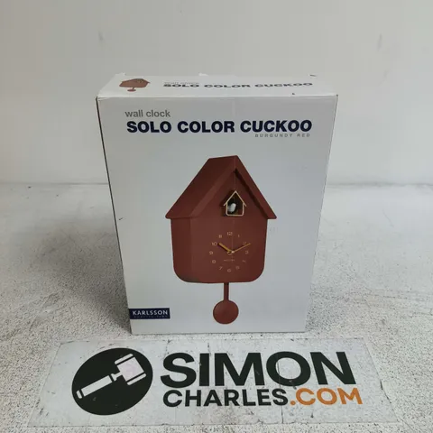 BOXED KARLSSON WALL CLOCK SOLO COLOUR CUCKOO BURGUNDY RED