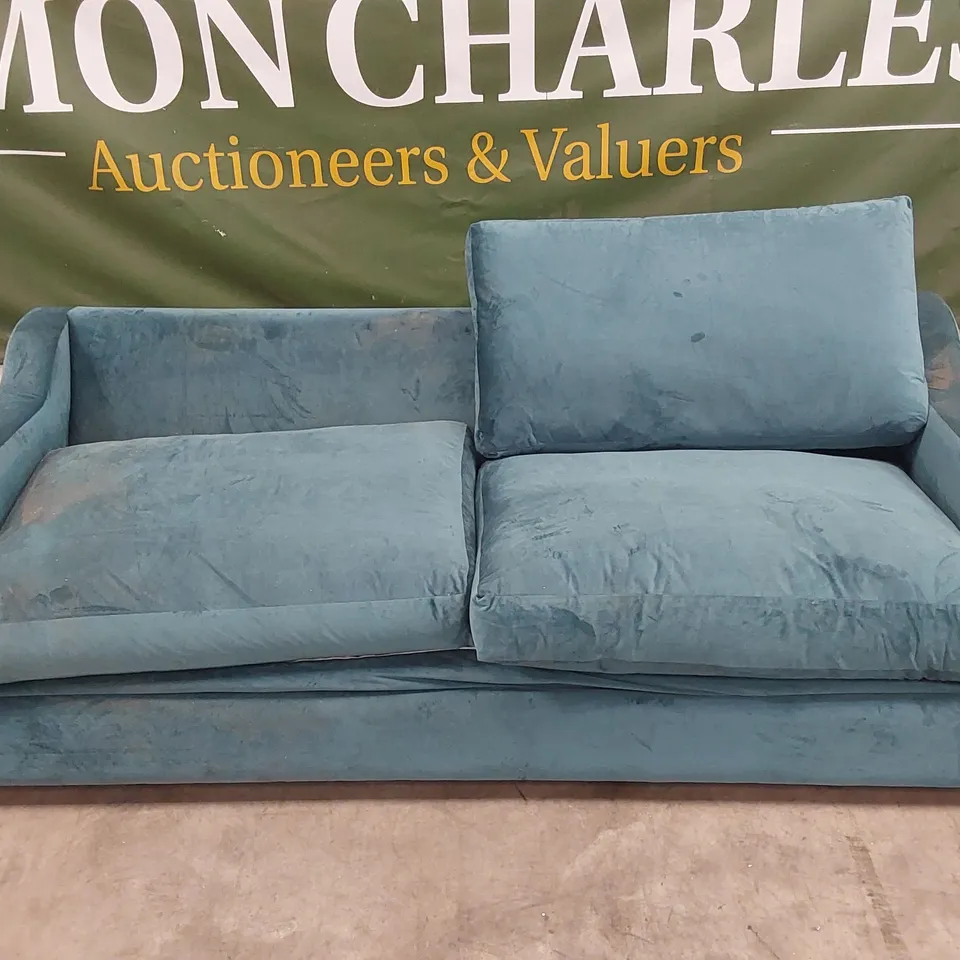 QUALITY DESIGNER 3 SEATER APPLEDOE SOFA BED - TEAL VELVET