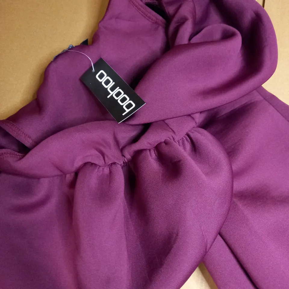 BOOHOO RASPBERRY PETITE RUFFLE BARDOT MIDI DRESS - SIZE 10