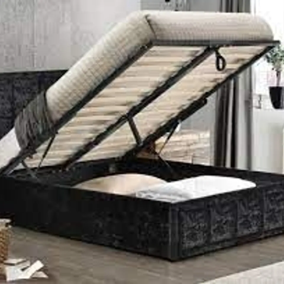 135CM HANNOVER OTTOMAN BED BLACK CRUSHED BOX 