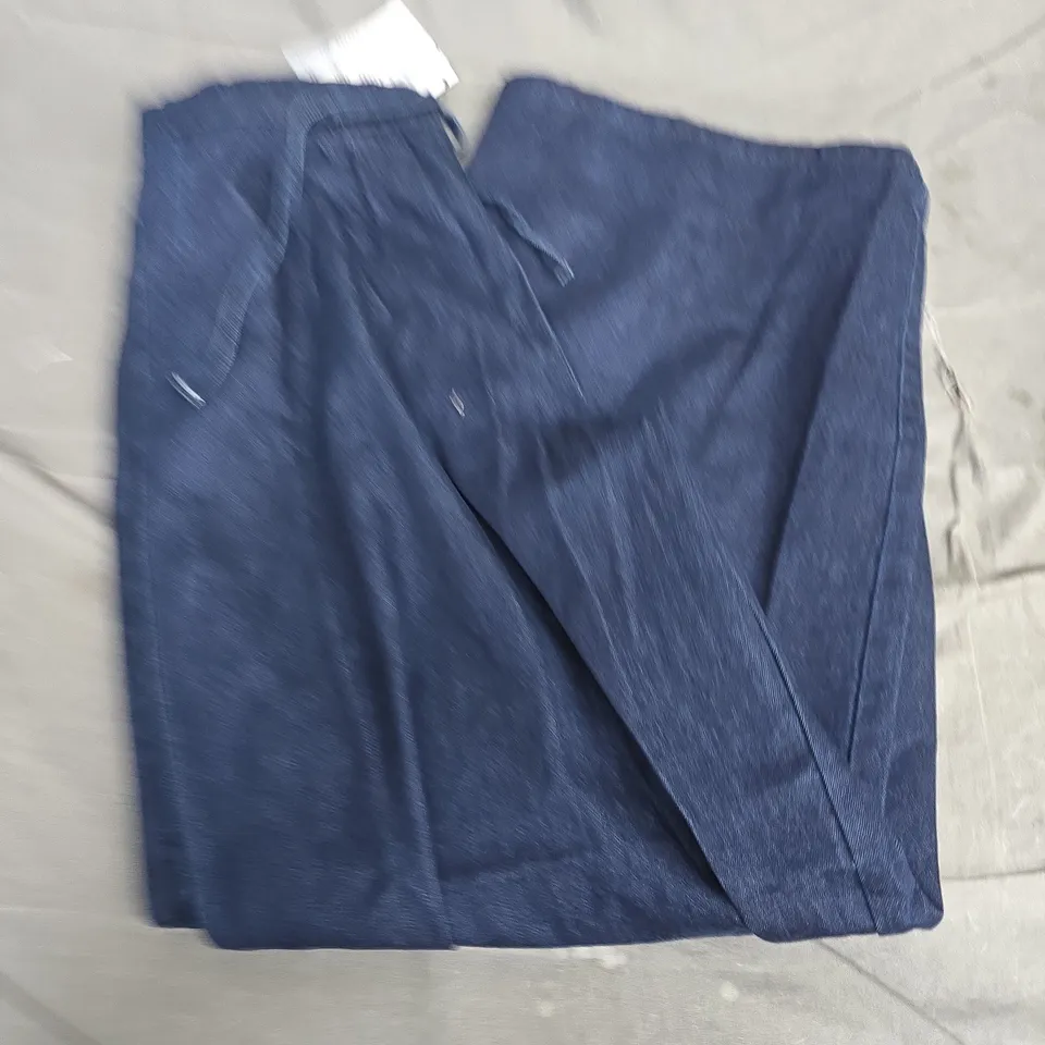 WHISTLES COTTON WIDE-LEG PLEAT TROUSERS – DENIM, UK 12 (EU 40, US 8)