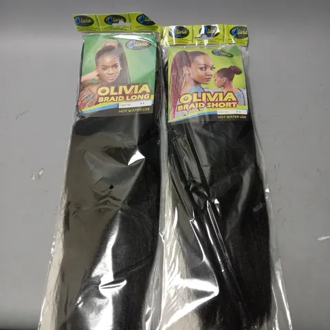BOX OF APPROX. 20 SEALED OLIVIA HAIR BRAIDS IN ASSORTED COLOURS AND STYLES