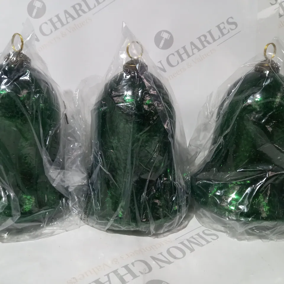 BOXED ALISON CORK SET OF 3 PRE-LIT MERCURY GLASS BELLS