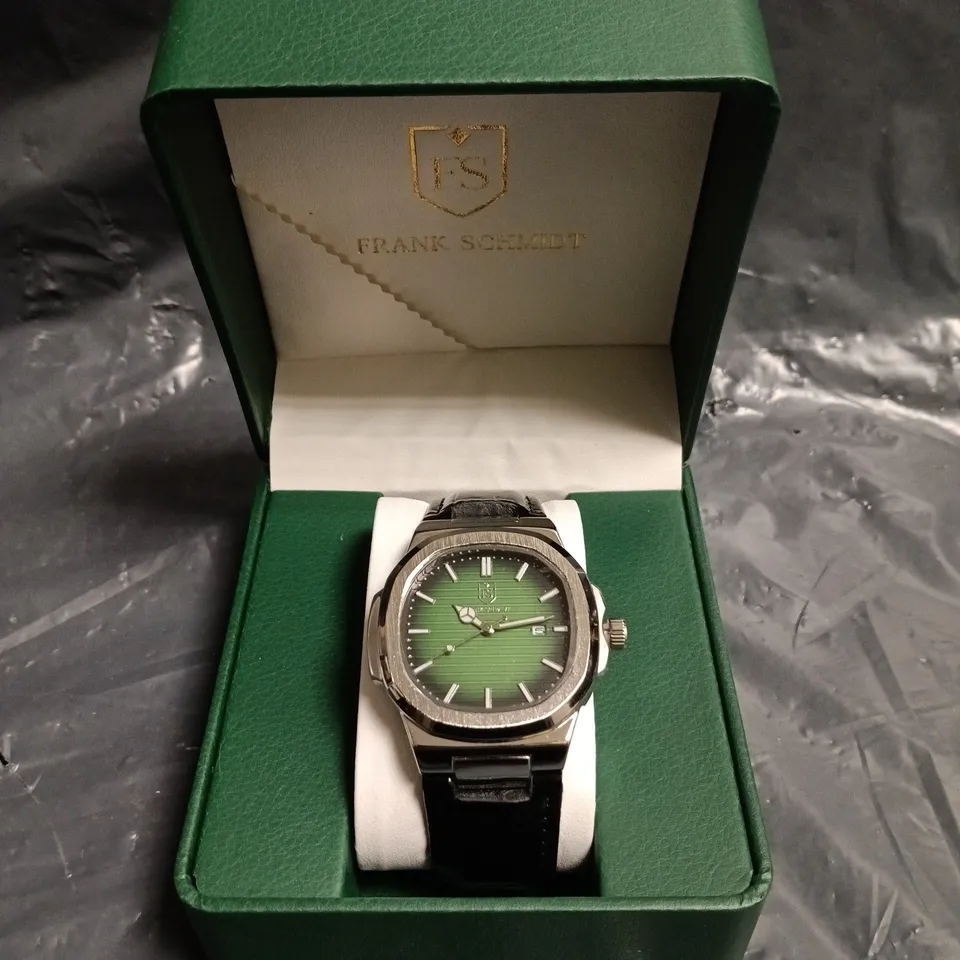 MENS FRANK SCHMIDT WATCH – TEXTURED DIAL WITH DATE – LEATHER STRAP