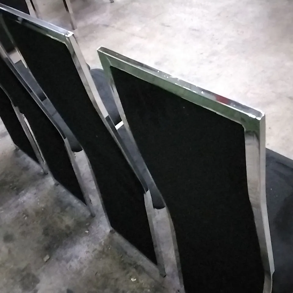 SET OF 4 BLACK SUEDE DINING CHAIRS WITH CHROME LEGS