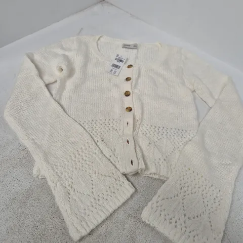 HOLLISTER CREAM/WHITE KNIT CARDIGAN – SMALL