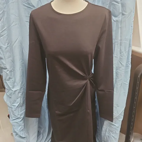COS BROWN DRESS – LONG-SLEEVE WITH TWIST KNOT DETAIL SIZE M