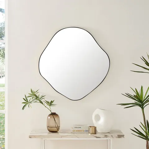 BOXED VITA IRREGULAR PEBBLE WALL MIRROR WITH BLACK FRAME (1 BOX)