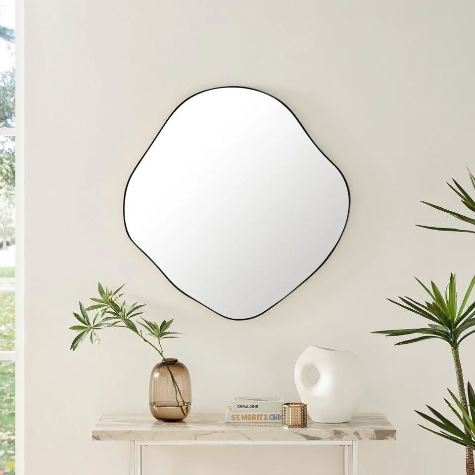BOXED VITA IRREGULAR PEBBLE WALL MIRROR WITH BLACK FRAME (1 BOX)