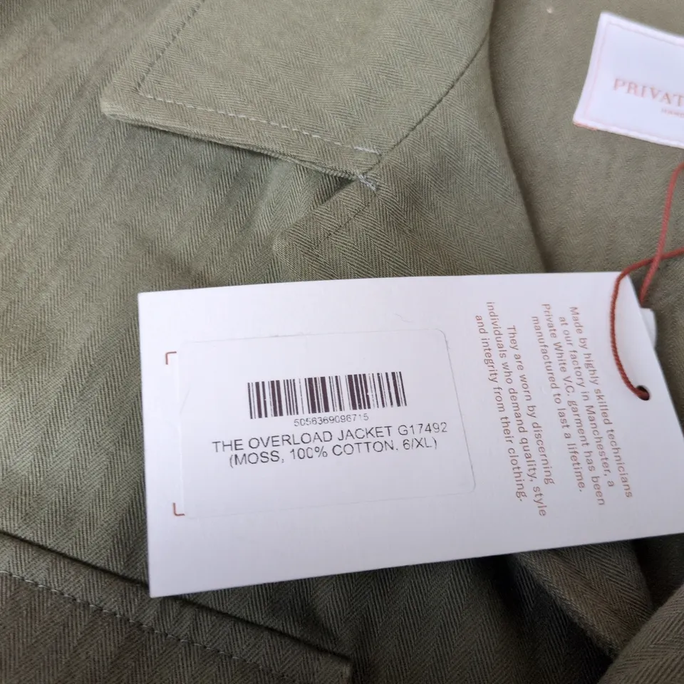 PRIVATE WHITE V.C. OVERLOAD JACKET – MOSS GREEN, 100% COTTON, UK SIZE 6