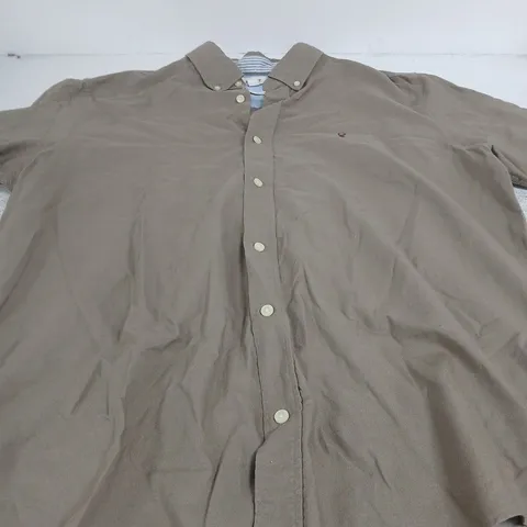 NEXT MEN'S SHIRT – XL REGULAR FIT, KHAKI BODY WITH BLUE STRIPED INNER COLLAR