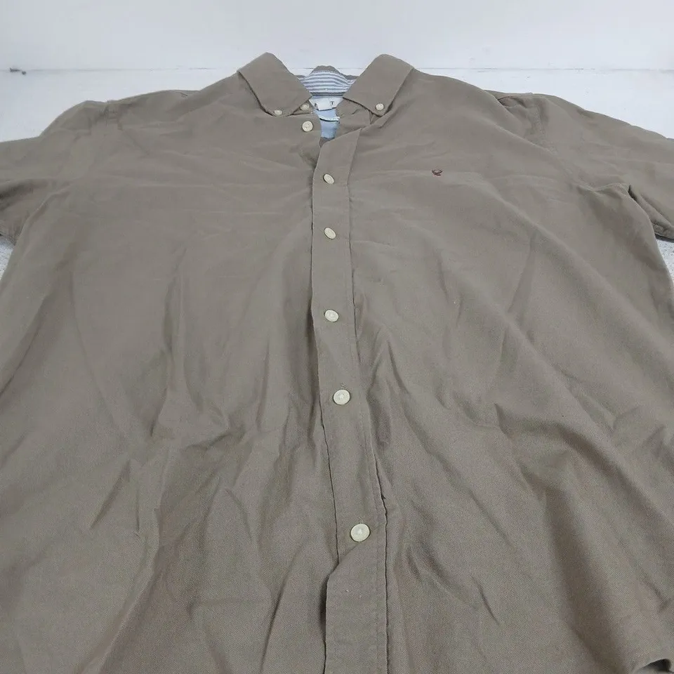 NEXT MEN'S SHIRT – XL REGULAR FIT, KHAKI BODY WITH BLUE STRIPED INNER COLLAR