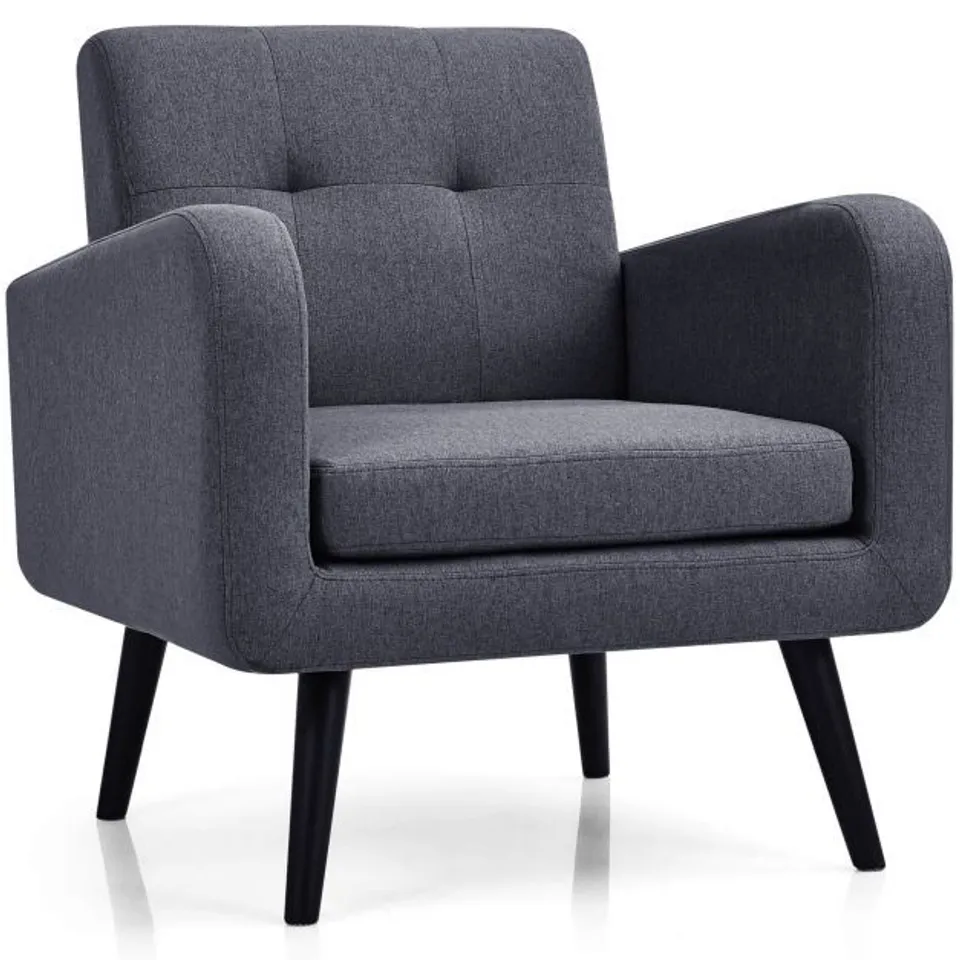 BOXED COSTWAY MID CENTURY ACCENT CHAIR FABRIC NAVY ARM CHAIR SINGLE SOFA W/RUBBER WOOD LEGS 