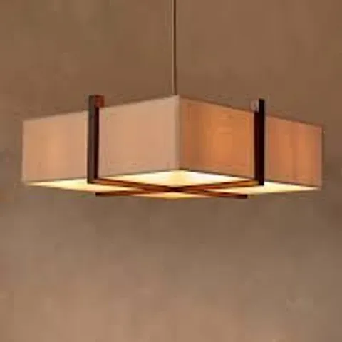 BOXED DANETTI ADDISON DARK WOOD FLOOR LIGHT WITH NATURAL LINEN SHADE