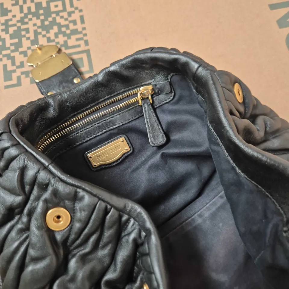 MIU MIU QUILTED LEATHER HANDBAG – BLACK WITH GOLD HARDWARE